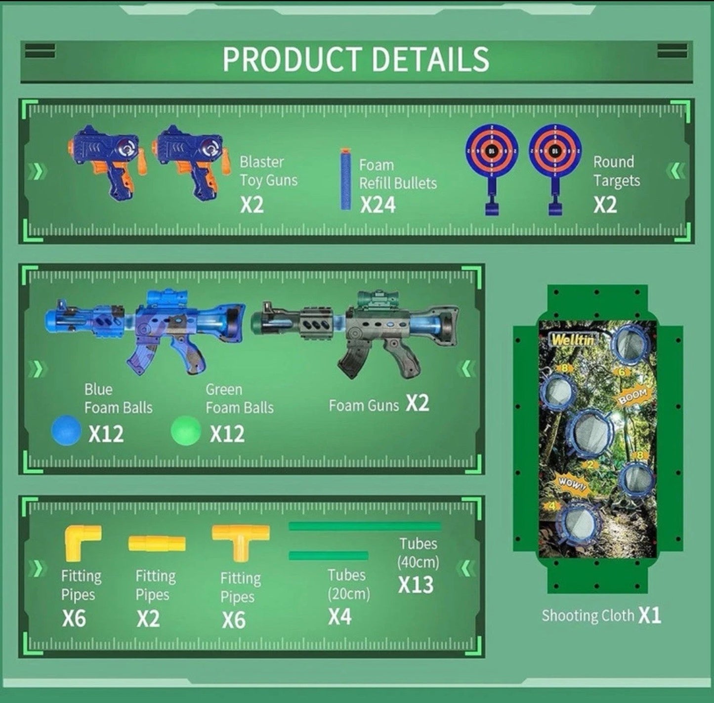 WELLTIN Foam Gun Shooting Games Toy Set Blaster Guns Targets Family Fun