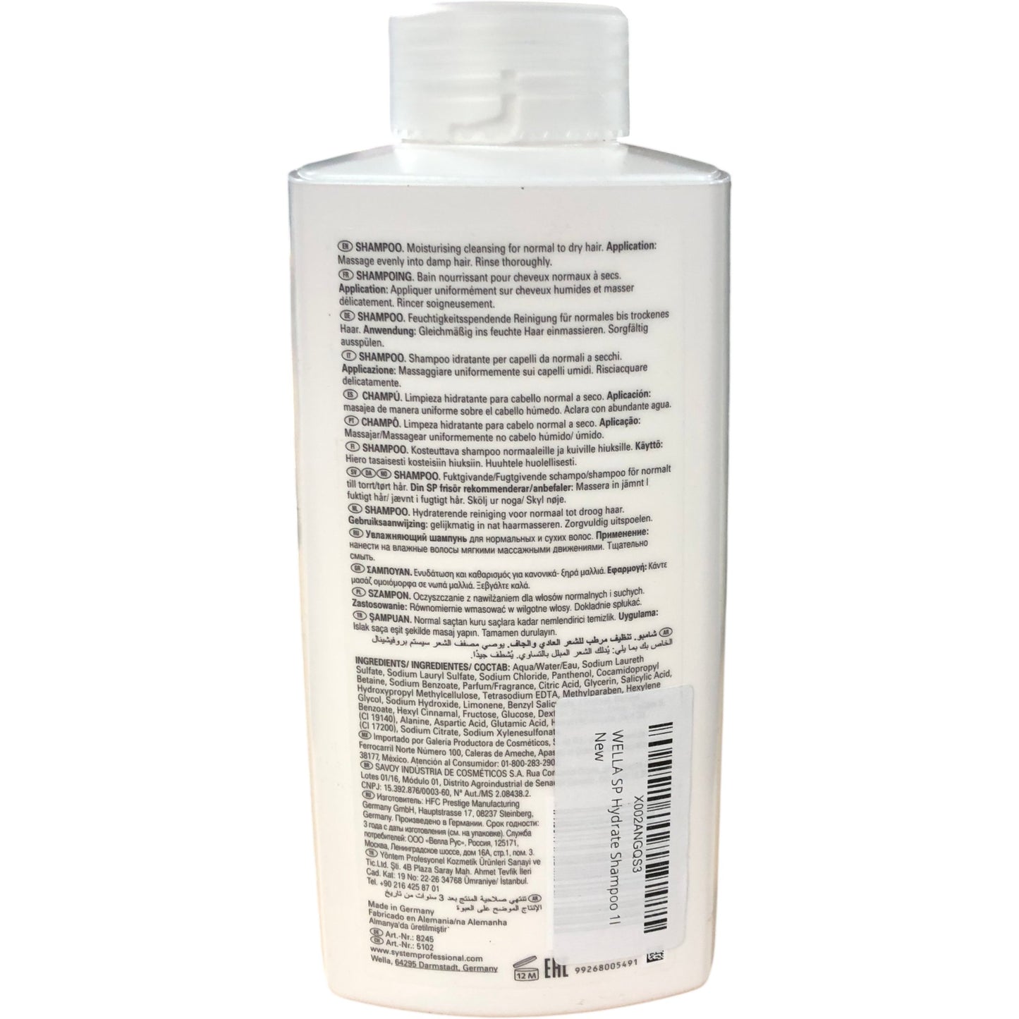 WELLA SP Hydrate Shampoo 1L Moisturising Hair Care System Professional