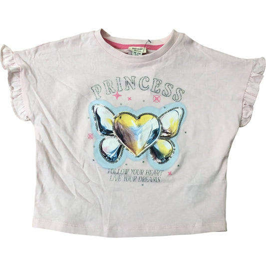 River Island Princess T-Shirt Girl's Size 3-4 Years Pink Ruffle Sleeve