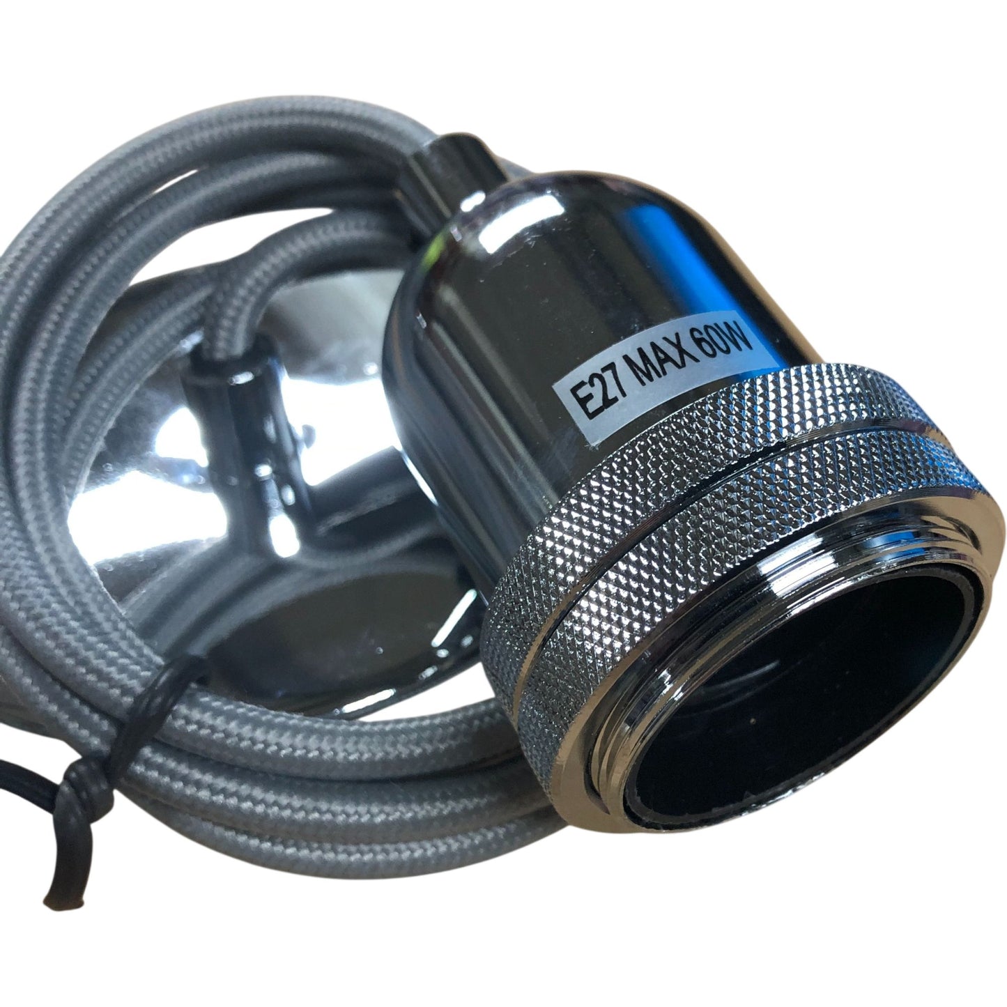 E27 Max 60W Pendant Light Fitting Chrome Lamp Holder with 1m Cable Length