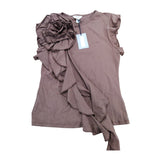 River Island Women's Brown Dark Utility Top Size S Floral Ruffle Detail