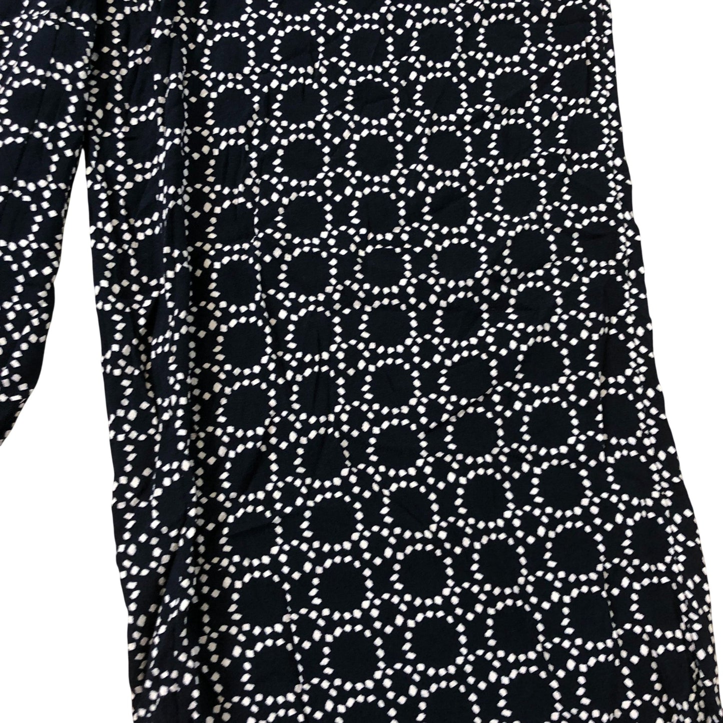 Women's Wide Leg Trousers Black White Patterned 100% Viscose L Regular