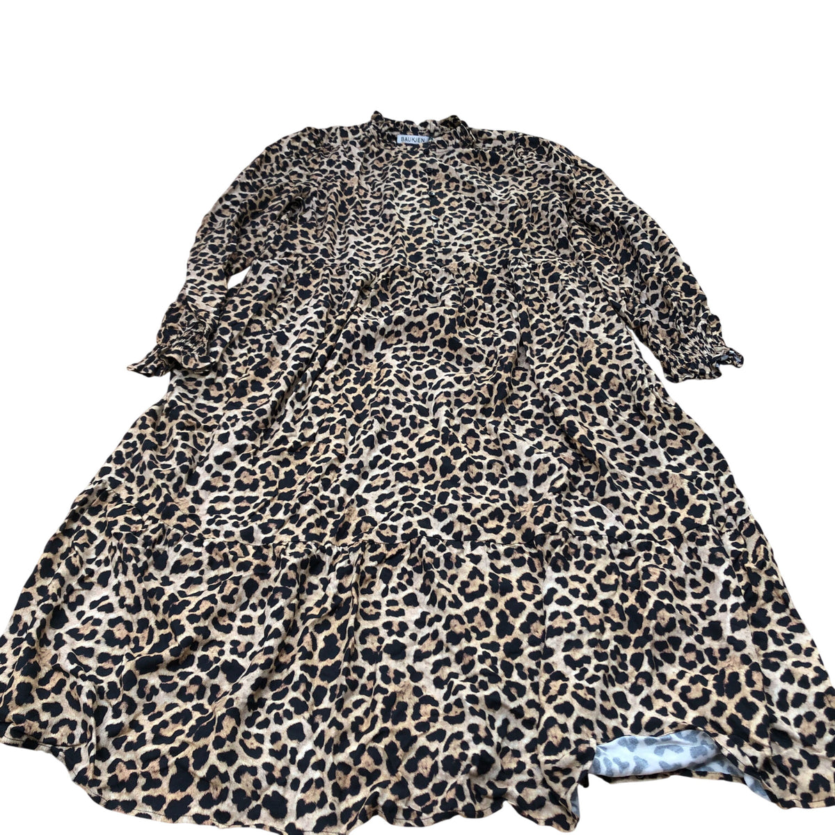 Baukjen Leopard Print Midi Dress Women's Viscose Long Sleeve