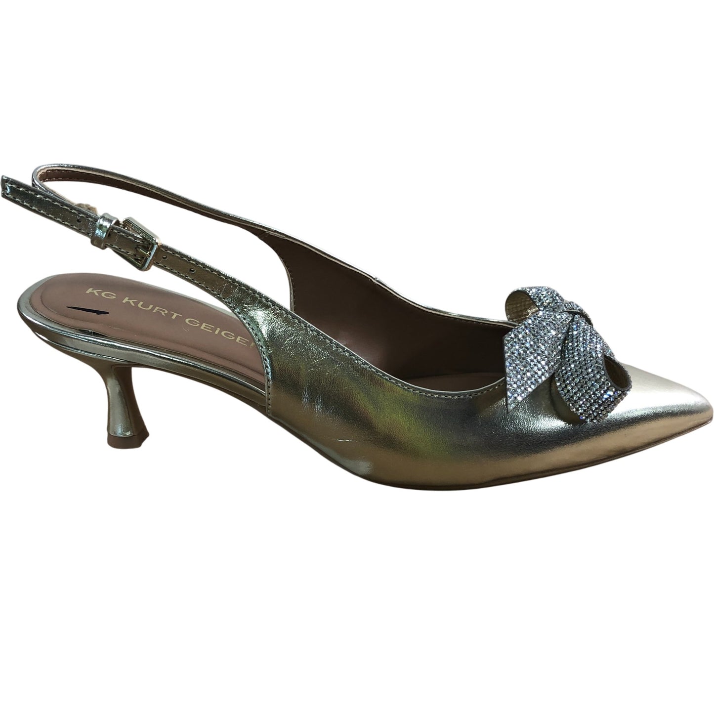 KG Kurt Geiger Women’s Slingback Heels Size 6 Gold Rhinestone Bow Stylish