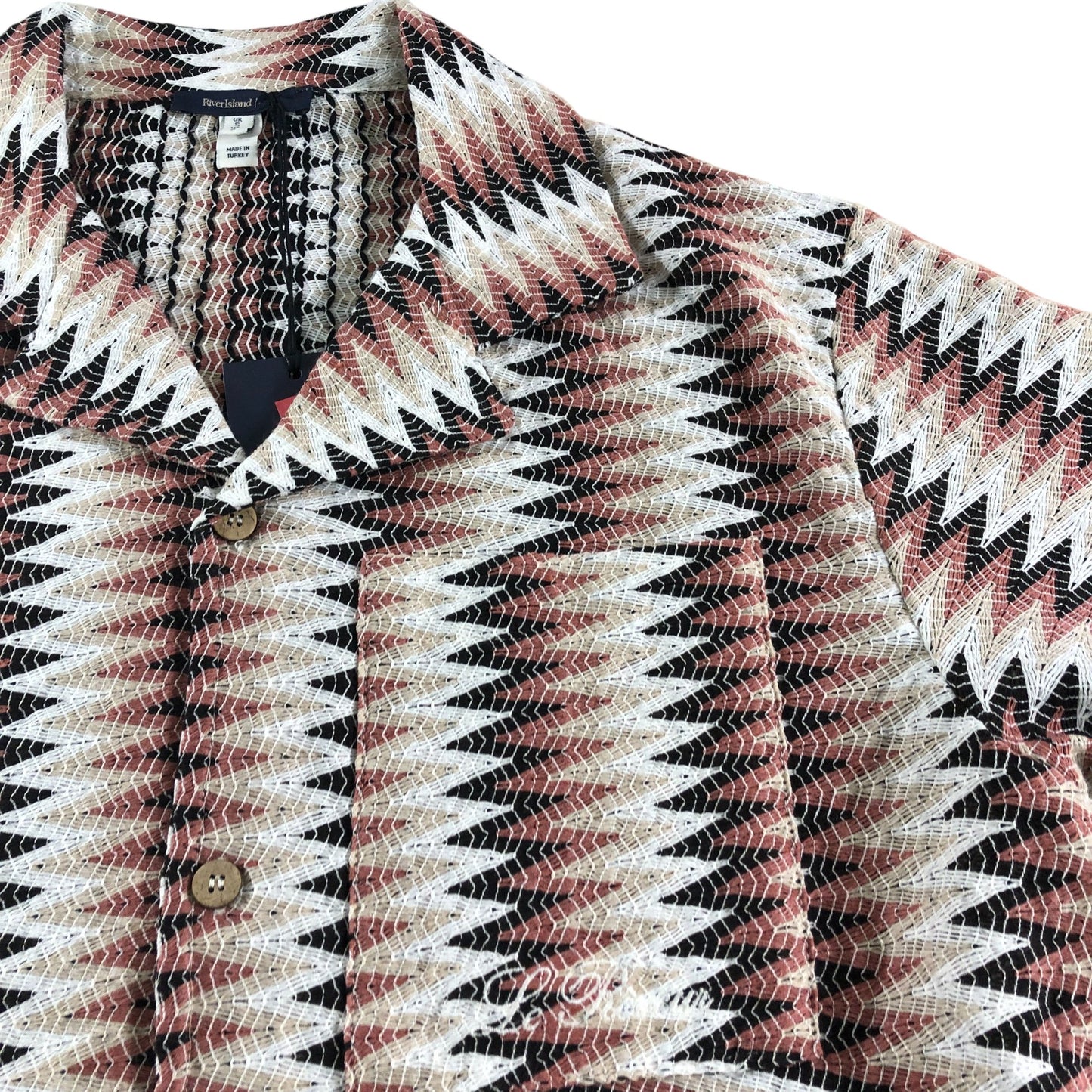 River Island Short Sleeve Casual Shirt Size S Men's Zigzag Pattern Multicolour