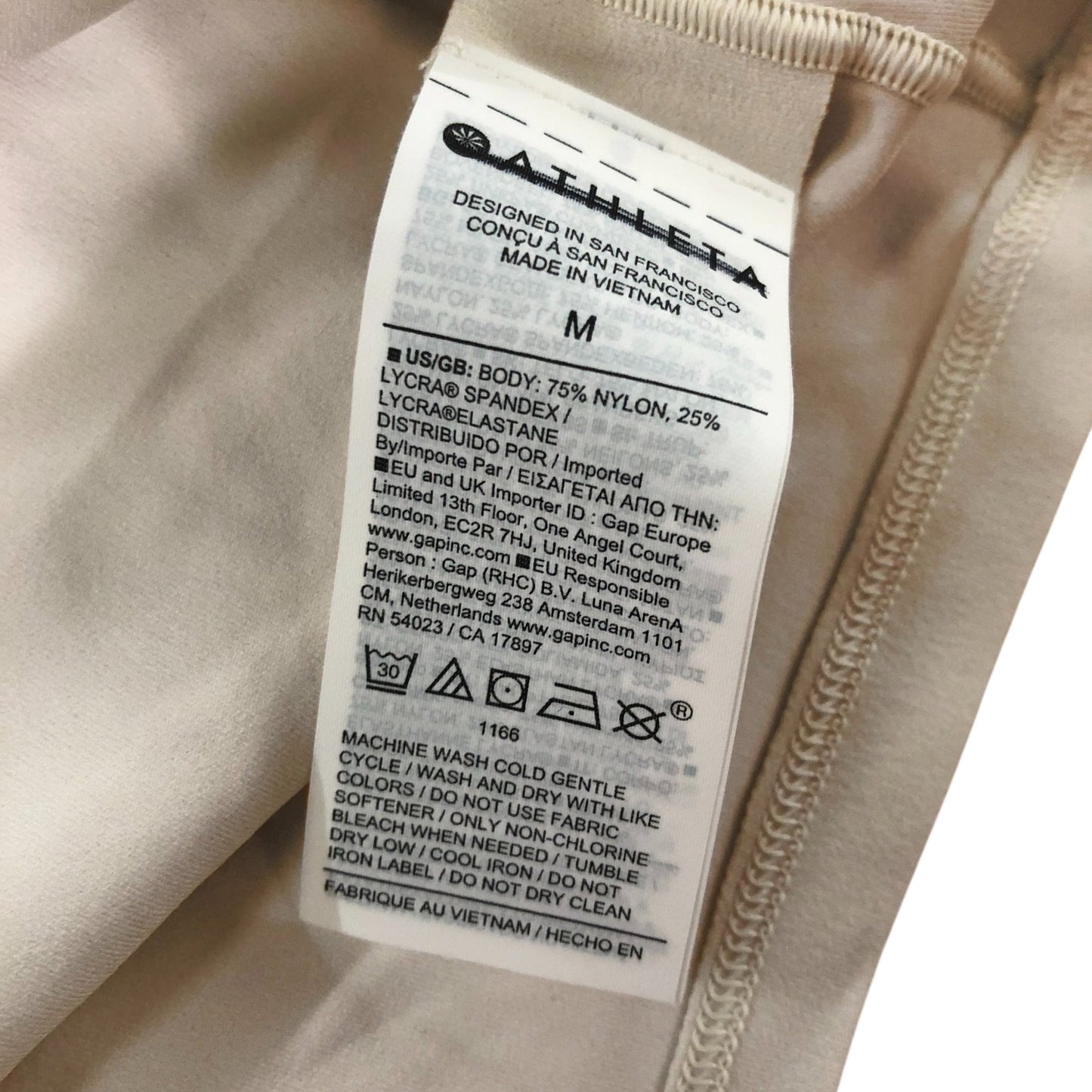 Athleta Women's Medium Scoop Neck Activewear Top Light Beige Short Sleeve
