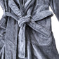 Dark Grey Fleece Hooded Robe 100% Organic Cotton Dressing Gown Size L