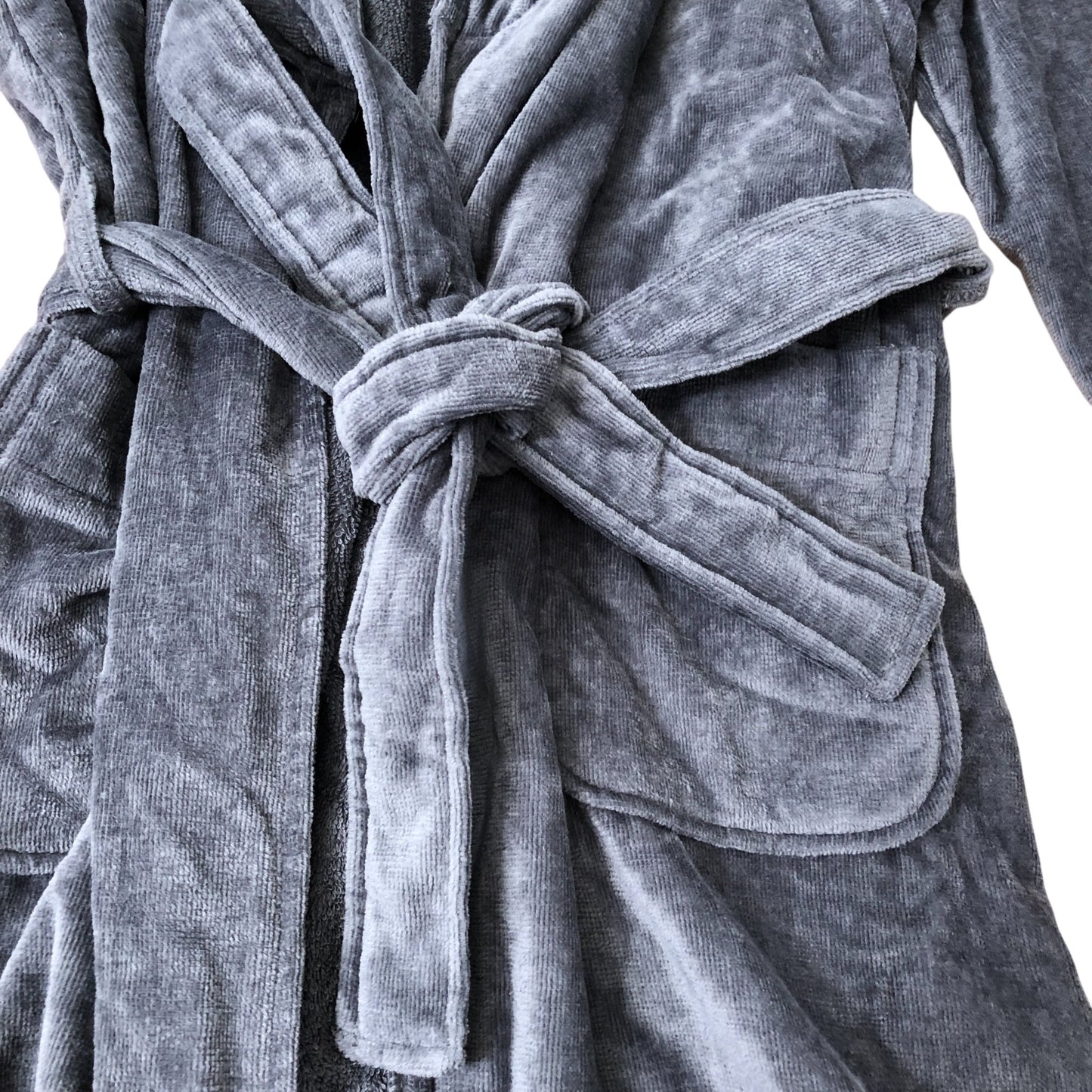 Dark Grey Fleece Hooded Robe 100% Organic Cotton Dressing Gown Size XS