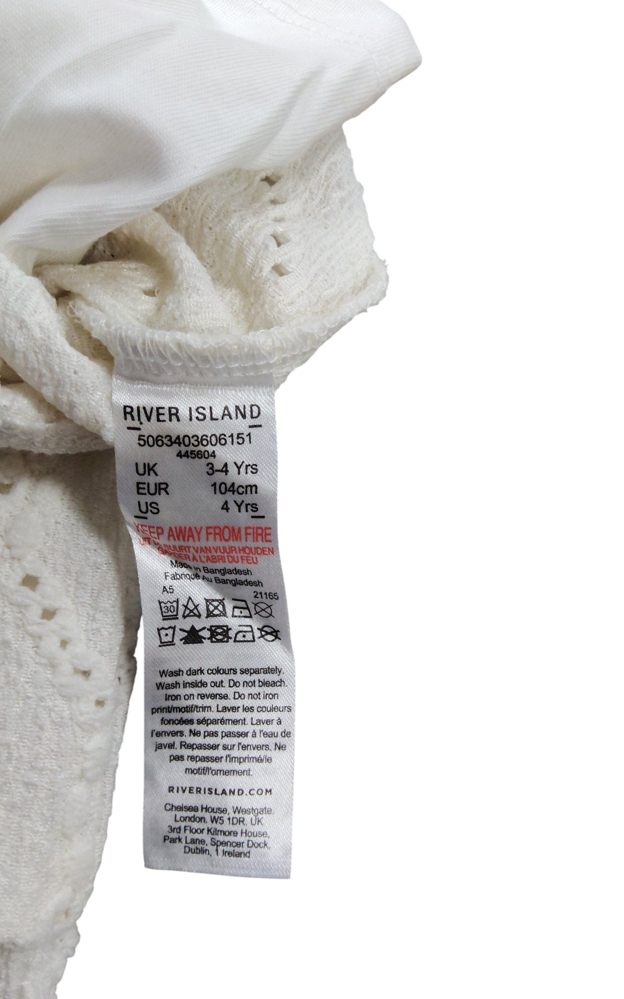 River Island Baby Girls White Romper 3-4 Years Cotton Eyelet Lace Detail