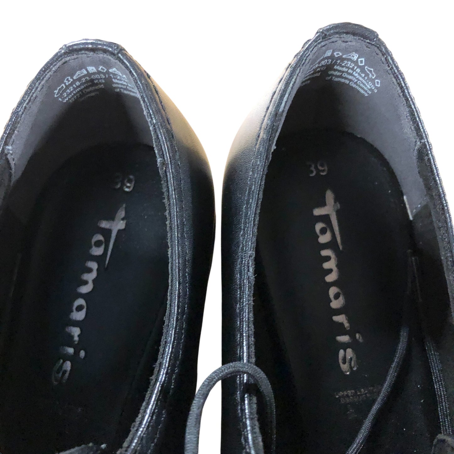 Tamaris Derby Shoes UK6 EU39 Women's Black Leather Lace Up Footwear