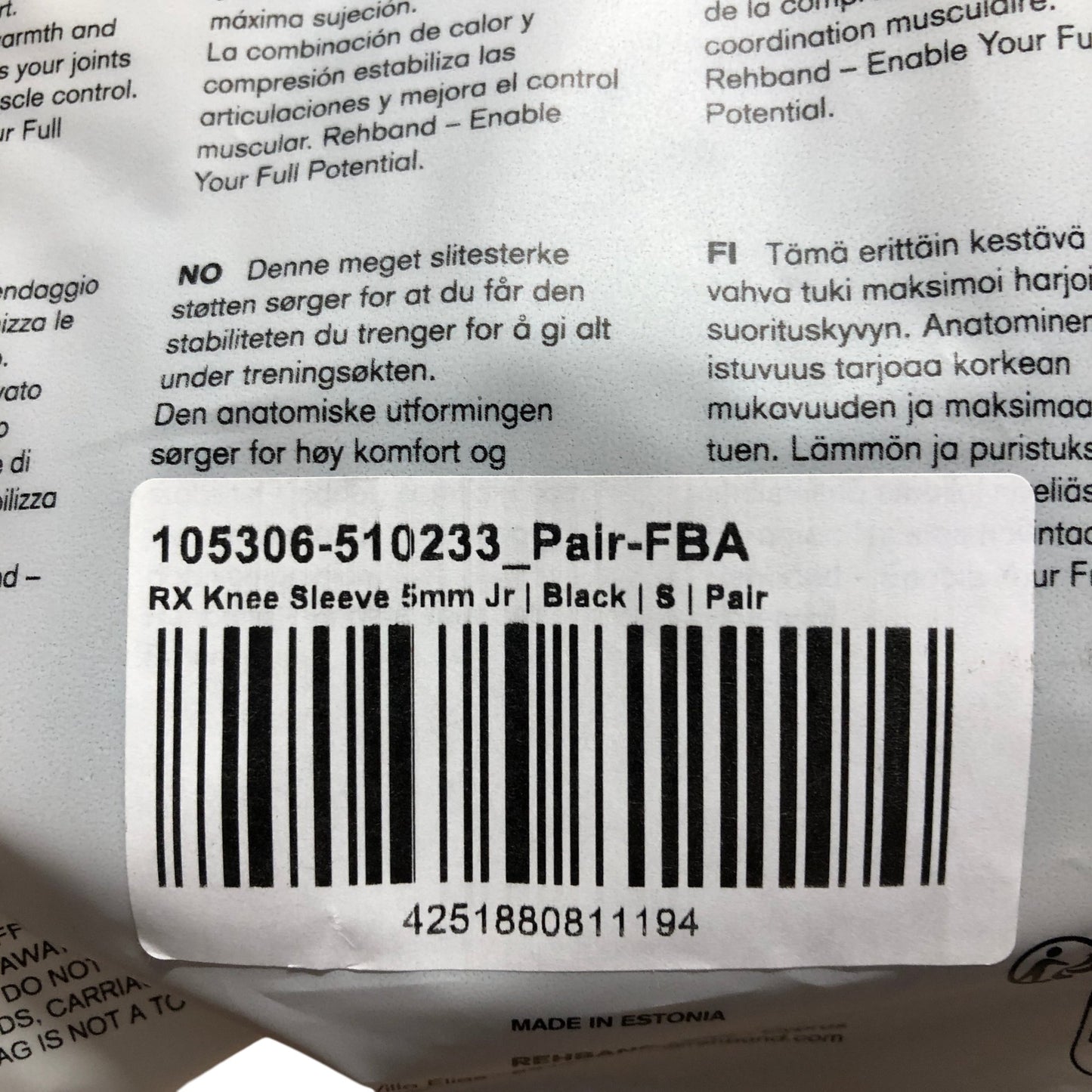 REHBAND RX Knee Sleeve 5mm Junior Black Small Pair Support Brace