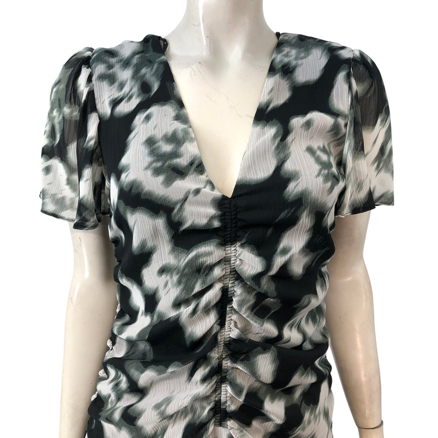 River Island Women's Size 8 Black Floral Ruched Mini Dress Summer Style