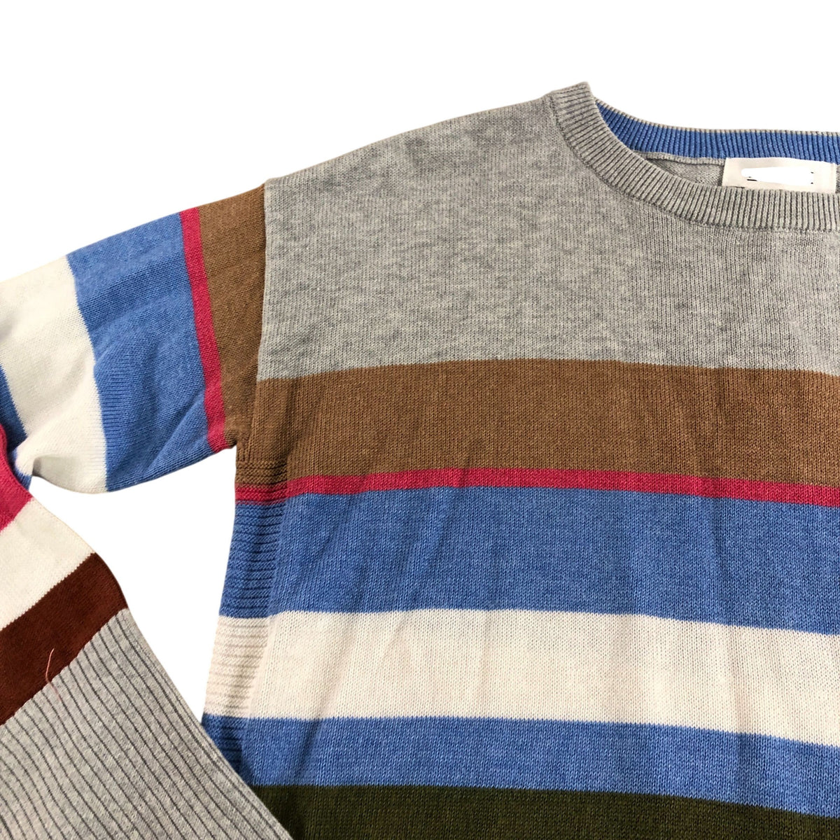 Olive Stripe Jumper UK8 Women's Casual Sweater Grey Multi Soft Knit