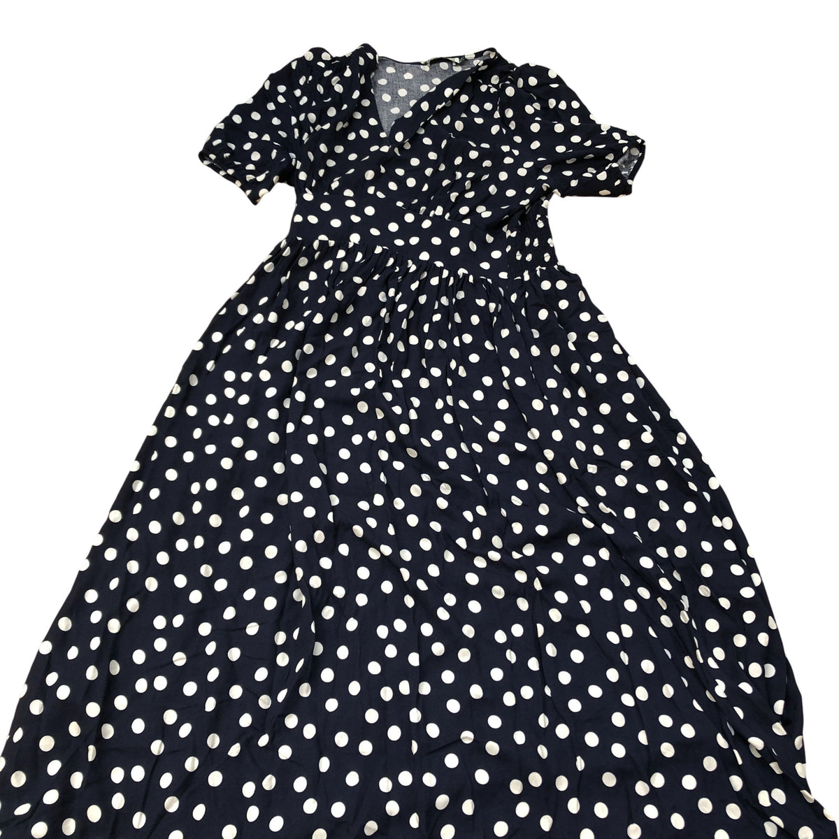 Baukjen Polka Dot Midi Dress UK12 Women's Viscose Navy White Casual Style
