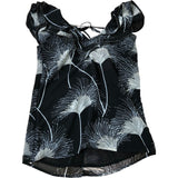 Women's Black Floral Print Chiffon Top Sleeveless Tie Neck XS