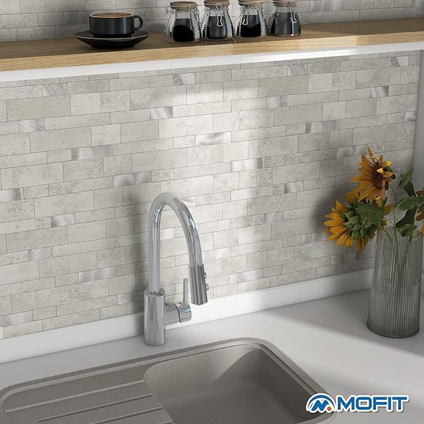 Mofit 3D Brick Self Adhesive Wall Tiles (10sheets,Cement Grey)