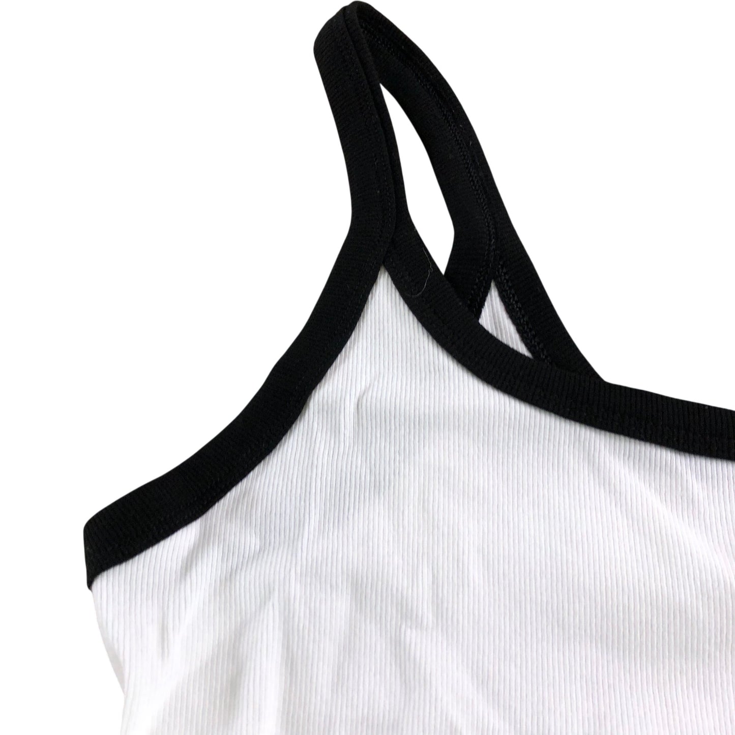 River Island Tank Top UK L Women's Cotton Blend White with Black Trim