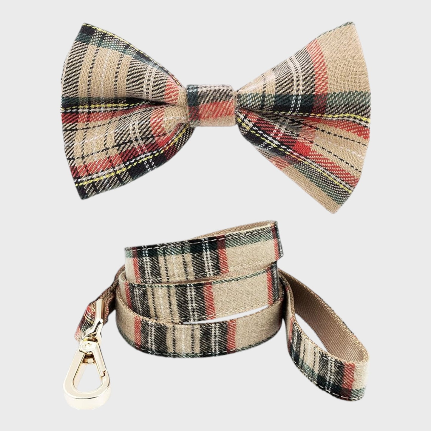 Large Plaid Dog Collar and Leash Set