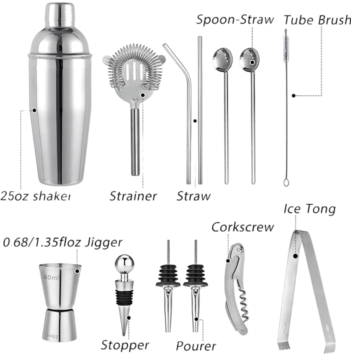CODMORN 15 Pcs Cocktail Shaker Set Bar Tool Jigger Strainer Ice Tong Stand