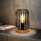 HHMTAKA Metal Cage LED Bedside Table Lamp 22cm High Wooden Base Decorative