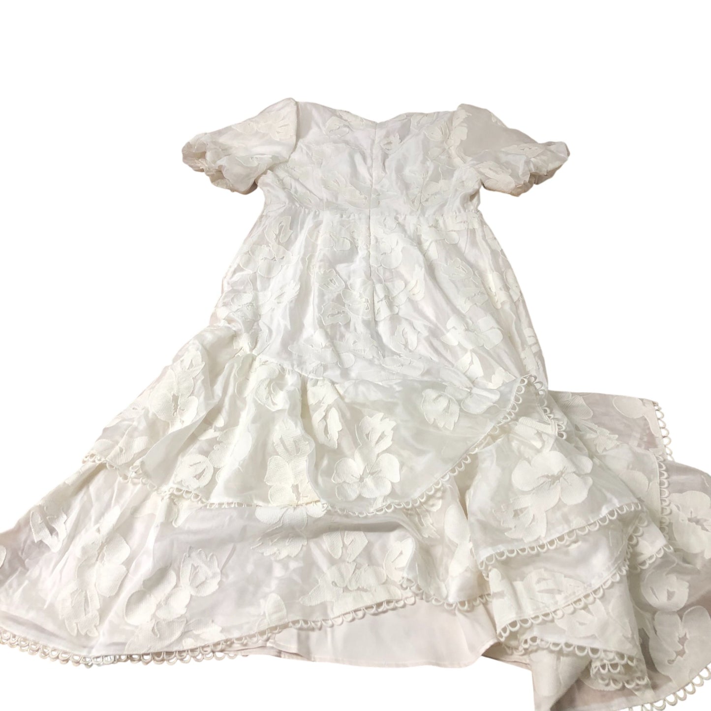 White Floral Embroidered Midi Dress Women's Puff Sleeve UK14