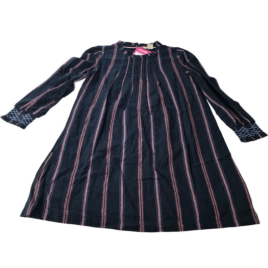 Striped Dress Girls Long Sleeve Cotton Blend Navy Blue 7-8 Years