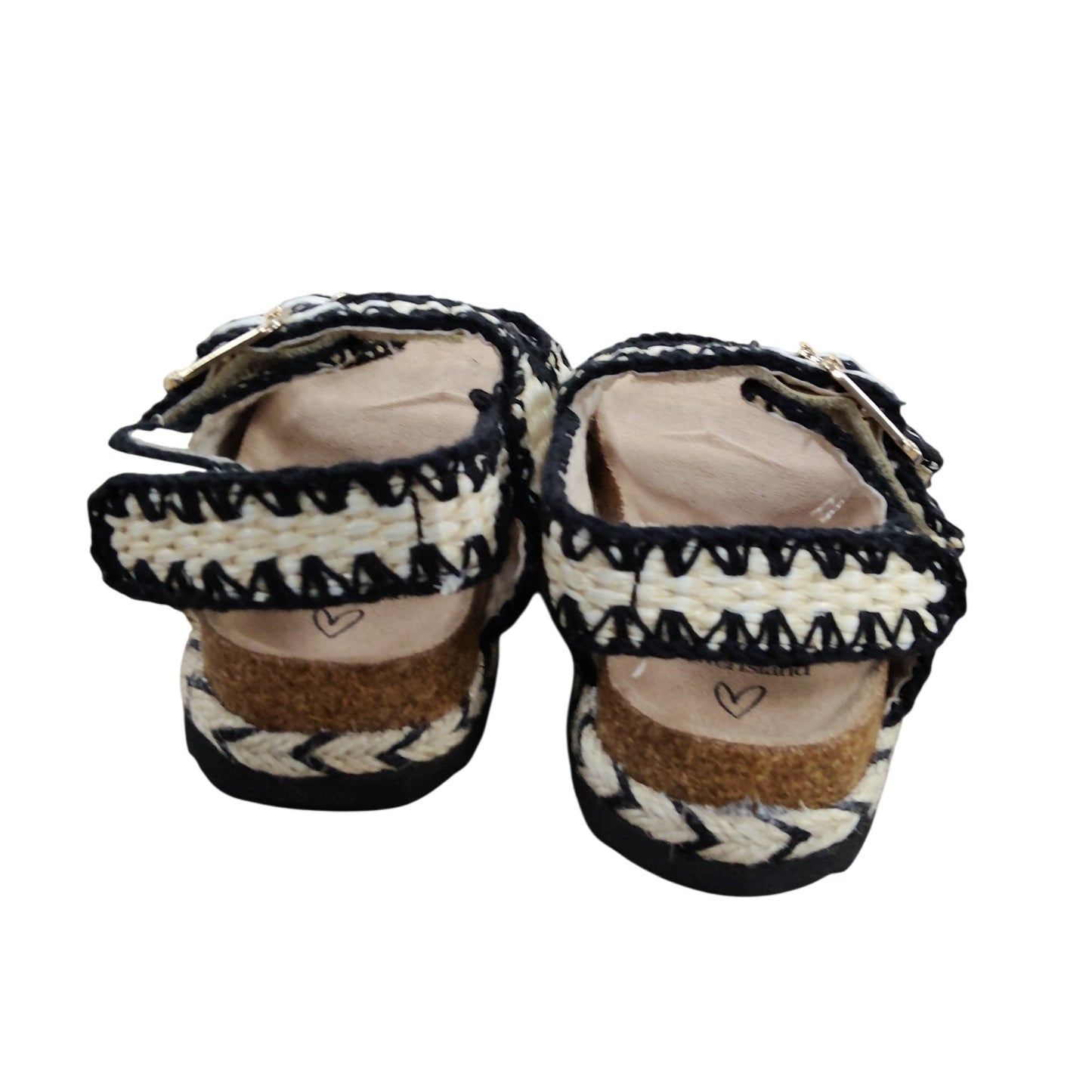 River Island Double Buckle Sandals Kids Size 6 Woven Platform Black White