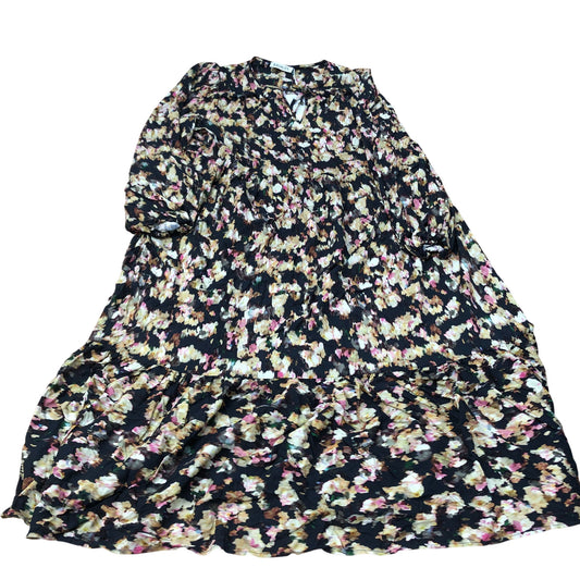 Baukjen Floral Midi Dress UK14 Women's Viscose Balloon Sleeve Black Pink