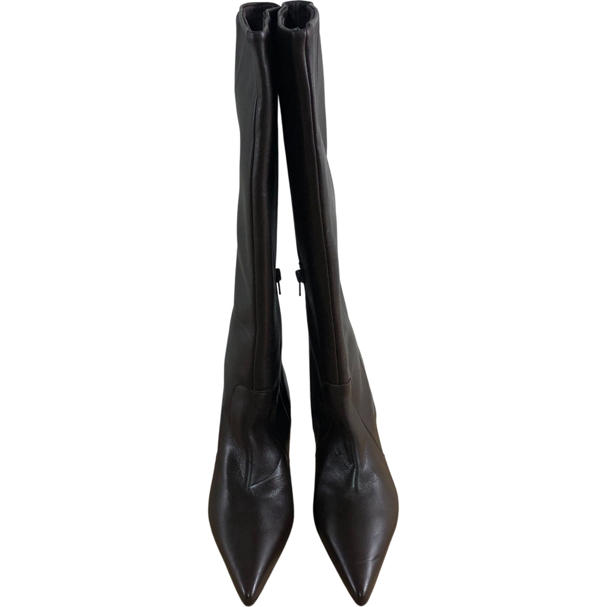 Piper Knee High Boots Women's Brown Leather Zip Pointed Toe Heels