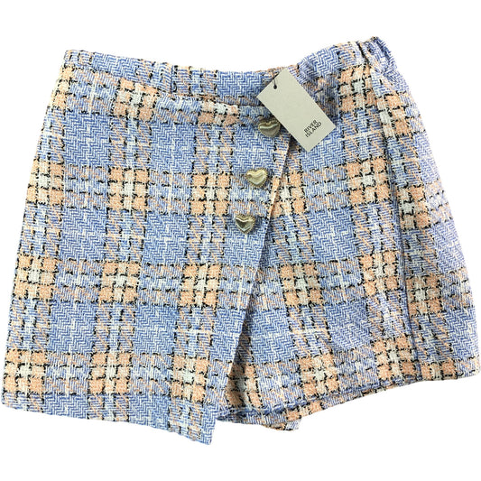 RIVER ISLAND Girls Tweed Mini Skirt Size 12 Years Light Blue Check Pattern
