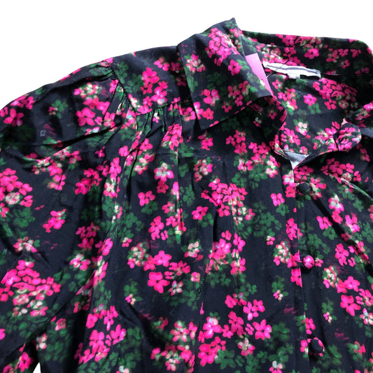 Women's Floral Print Long Sleeve Dress Size UK8 Viscose Black Pink