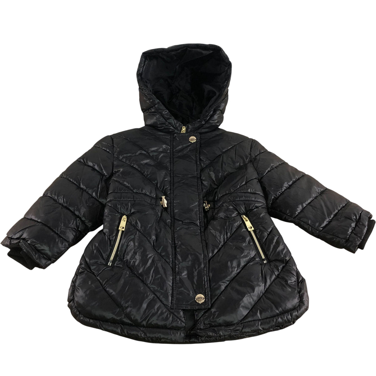River Island Puffer Jacket UK7-8 Years Kids Black Hooded Zip Fastening