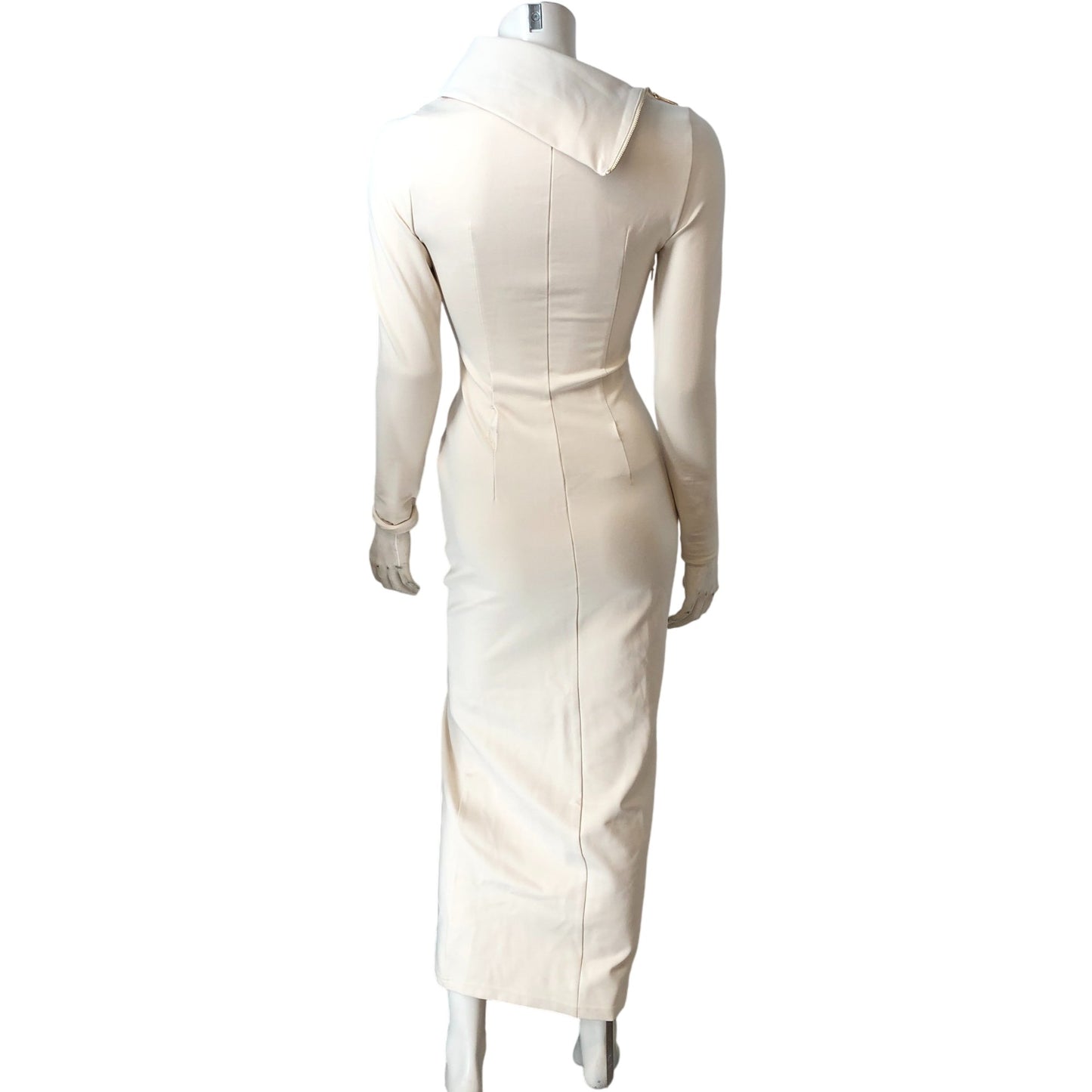 Karen Millen Cream Porté Evetage Neck Dress UK6 Women's Long Sleeve Zip Detail