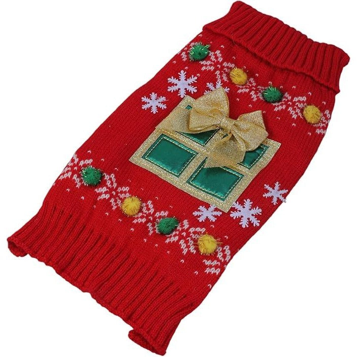 Festive Christmas Dog Sweater Red With Present Detail
