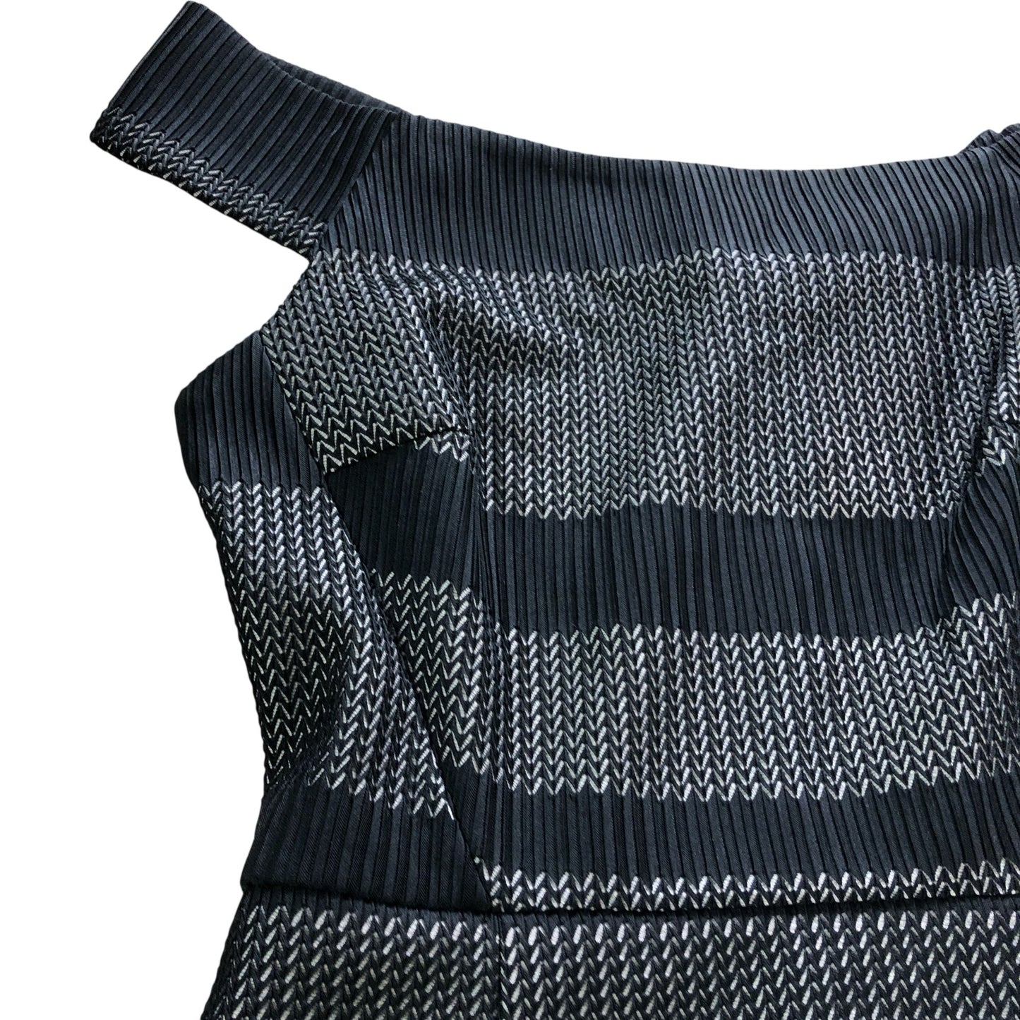 Bodycon Dress Black Striped Bardot - Size 10