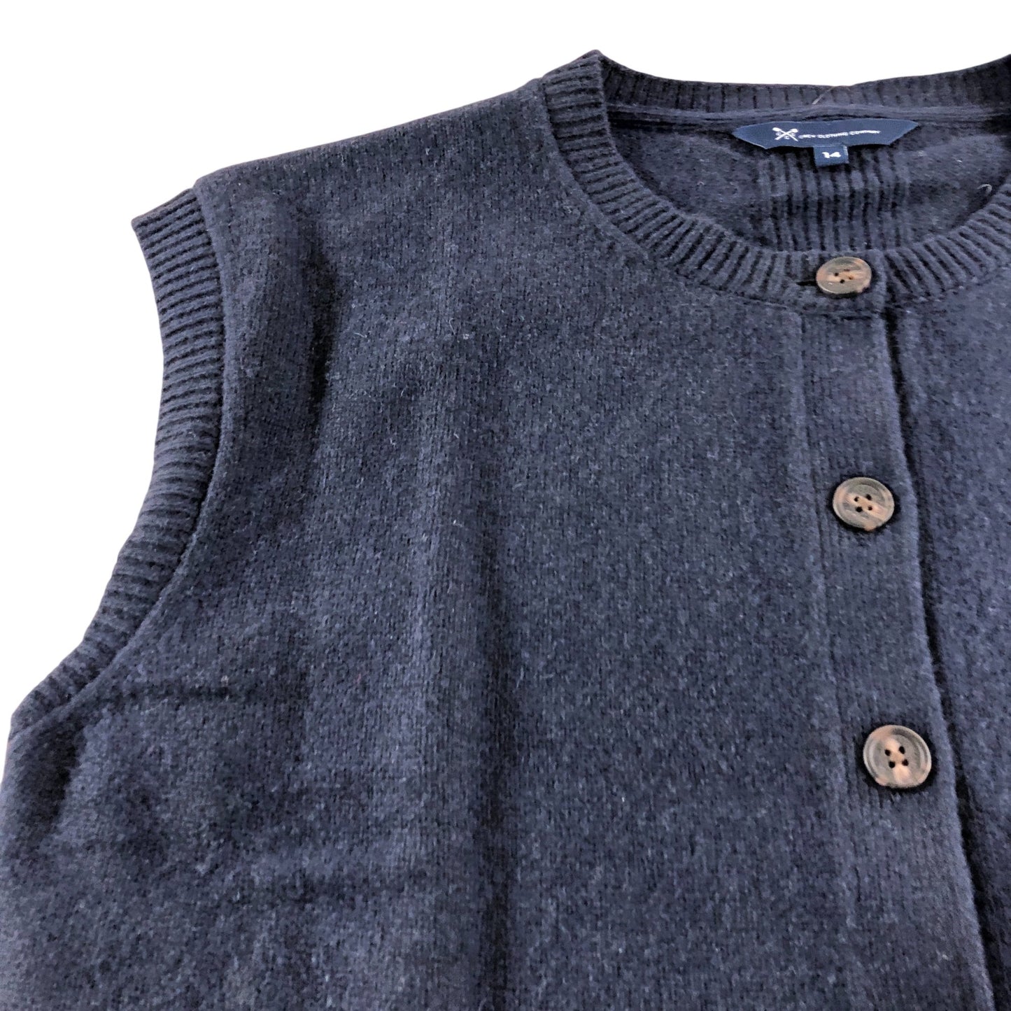 Crew Clothing Company UK14 Women's Sleeveless Button Cardigan Merino Wool Navy