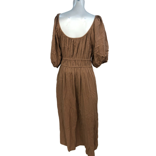 River Island Brown Utility Dress UK12 Women's Midi Puff Sleeve Casual
