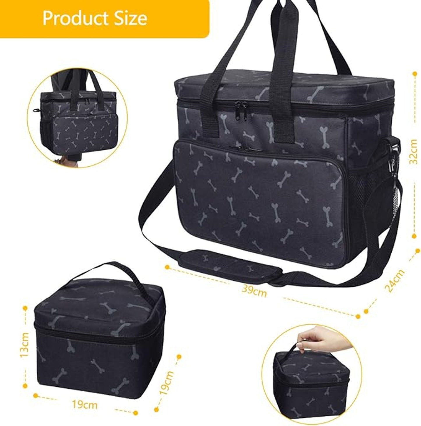 Zwini Dog Travel Bag Washable Storage Supply Tote Thermal Bag with Compartments