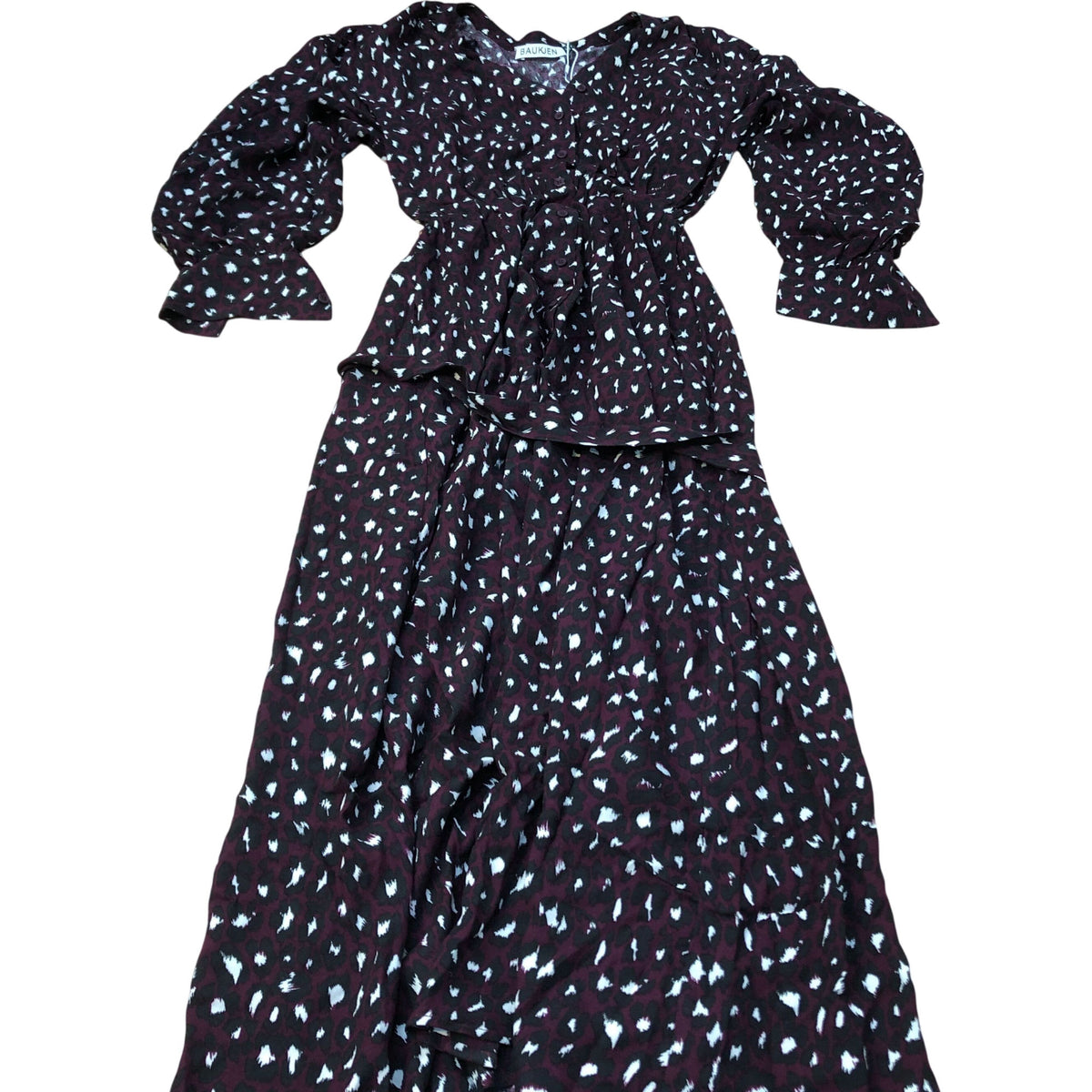 Baukjen Leopard Print Dress UK6 Women's Long Sleeve Viscose Flowy Maxi