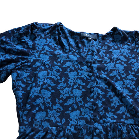 Crew Clothing Company Floral Dress UK12 Women's Short Sleeve Navy Blue