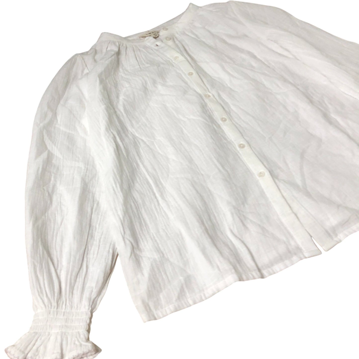 White Cotton Top Women's Button Front Long Sleeve Blouse UK12