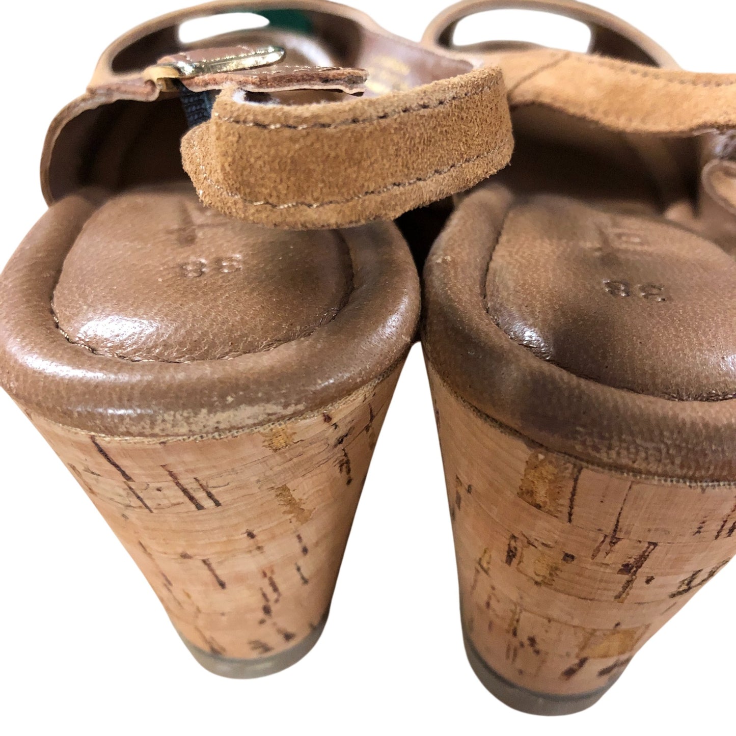 Tamaris Slingback Sandals UK5 Women's Cork Wedge Heels Open Toe Cognac