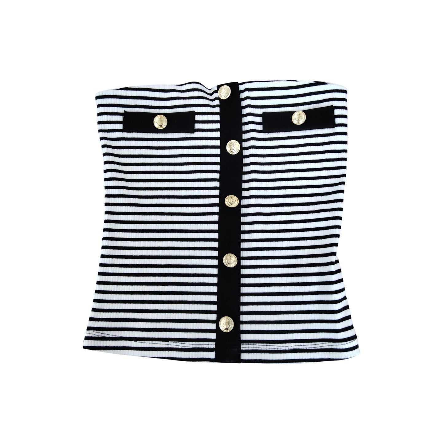 River Island Stripe Bandeau Top UK S Women's Black White Striped Casual Style