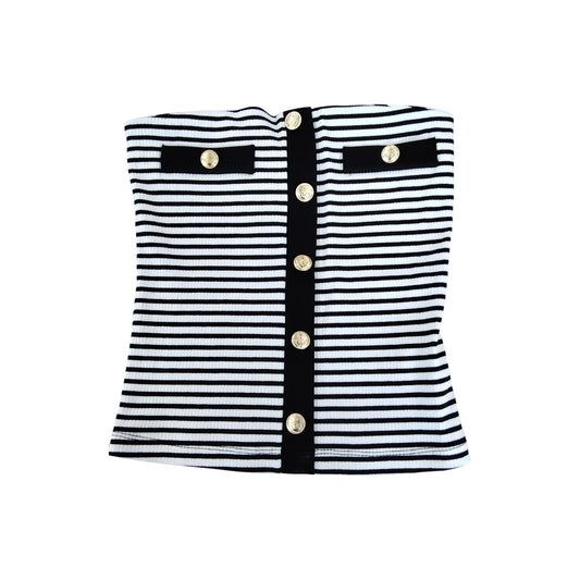 River Island Stripe Bandeau Top UK S Women's Black White Striped Casual Style