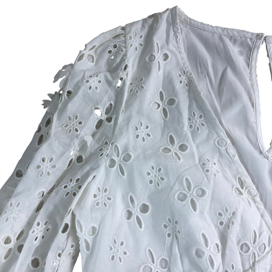 River Island UK6 Women's White Embroidered Blouse Long Sleeve Peplum Top