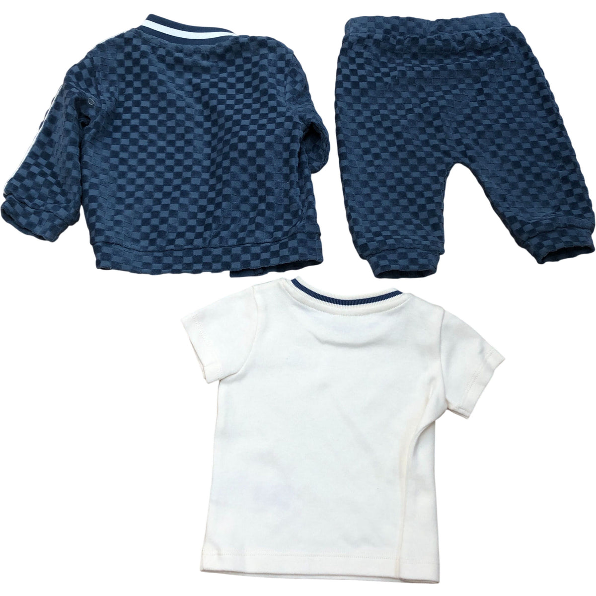 River Island Outfit Set 0-3 Months Zip Jacket T-Shirt Joggers Blue Check