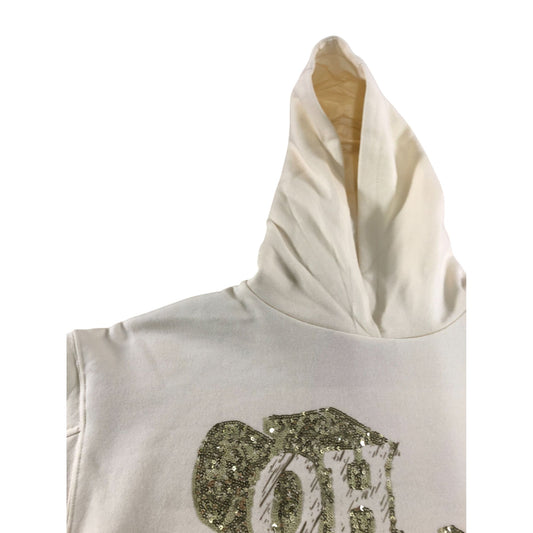 River Island Girls Hoodie Size UK9-10 Years Cream Sequin Detail Oh La La