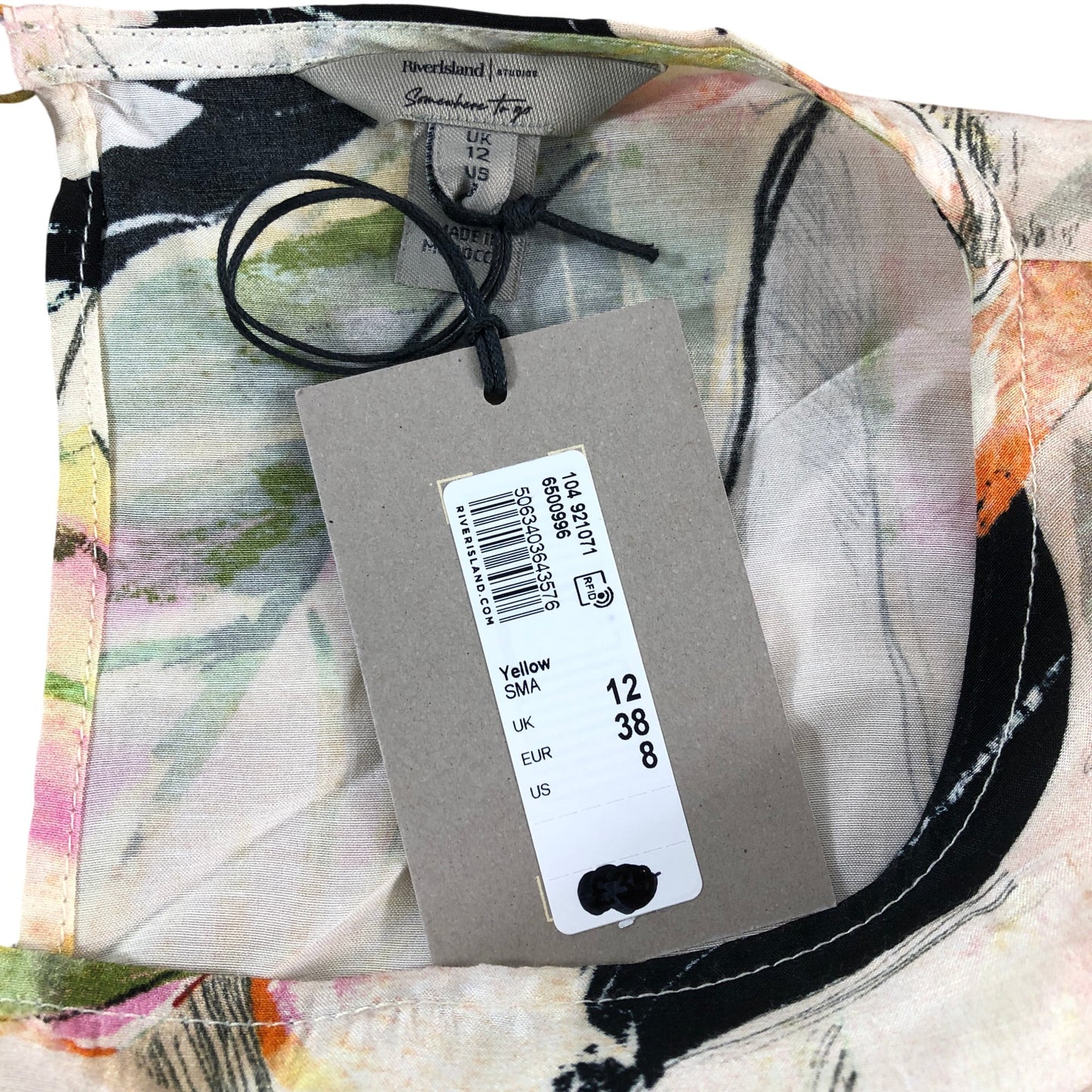 River Island Floral Dress UK12 Women's Long Sleeve Yellow Printed Fashion