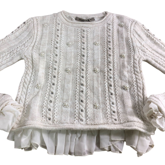 River Island Chunky Knit Sweater Size XS Women's Cream Pearl Detail Layered