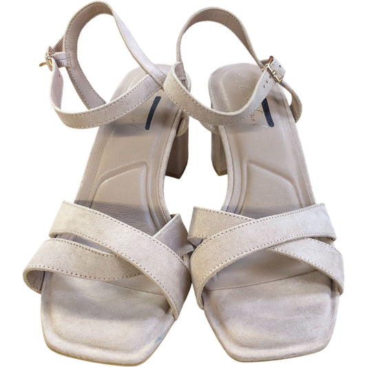 Beige Block Heeled Sandals Faux Suede Strappy Shoes